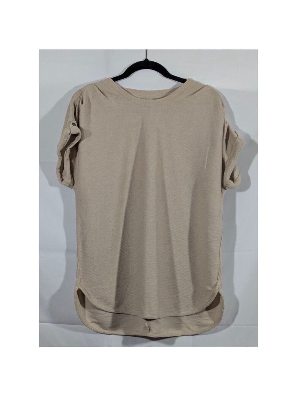 Cupio Beige Ribbed Short Sleeve Top Large